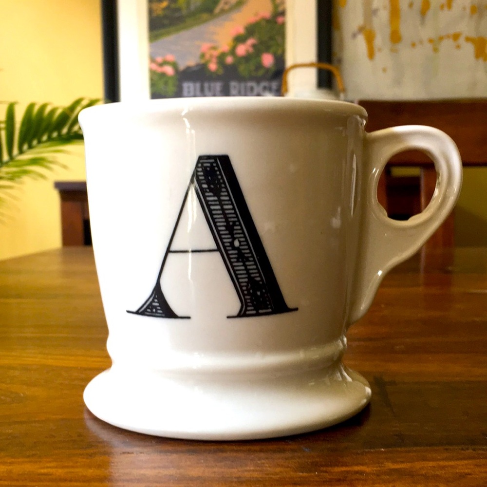 Anthropologie Mug Monogram Letter Initial A Barber’s Cup Style